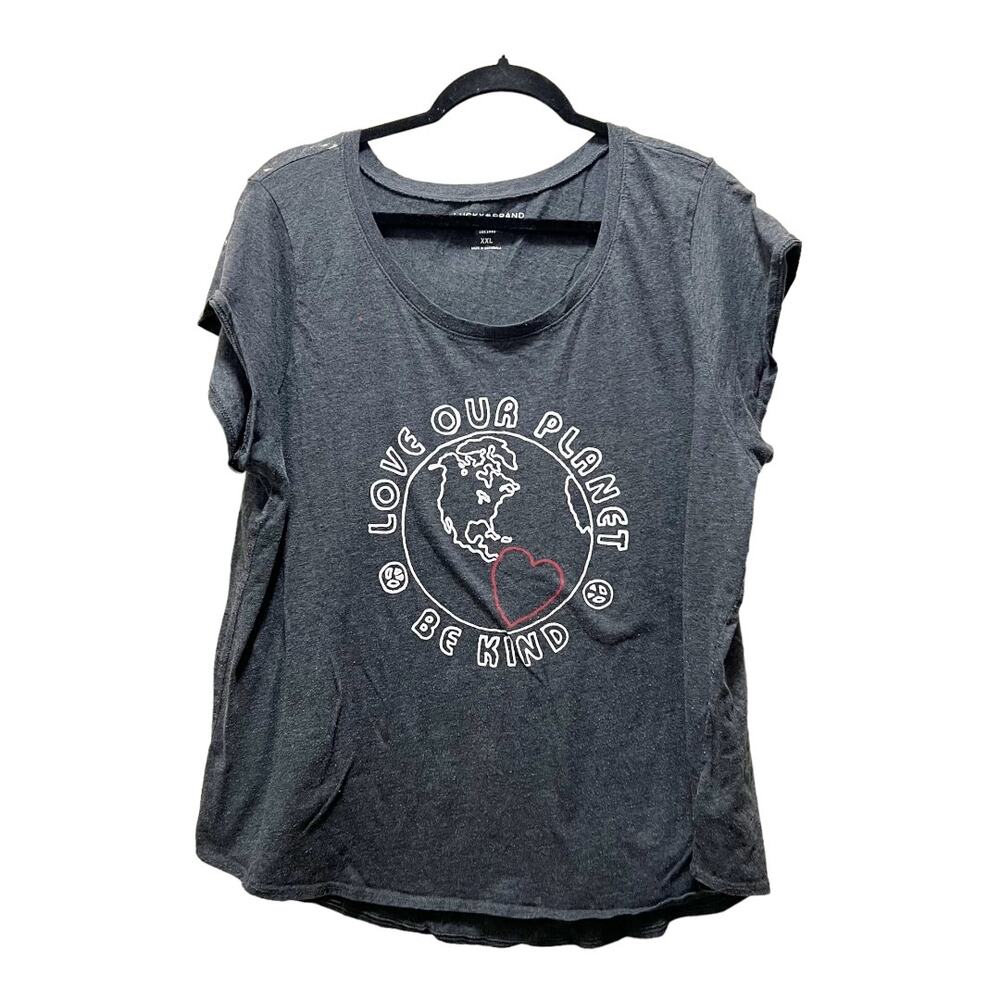 Lucky Brand Love Our Planet Be Kind Grey Short Sleeve Casual T-Shirt Size XXL